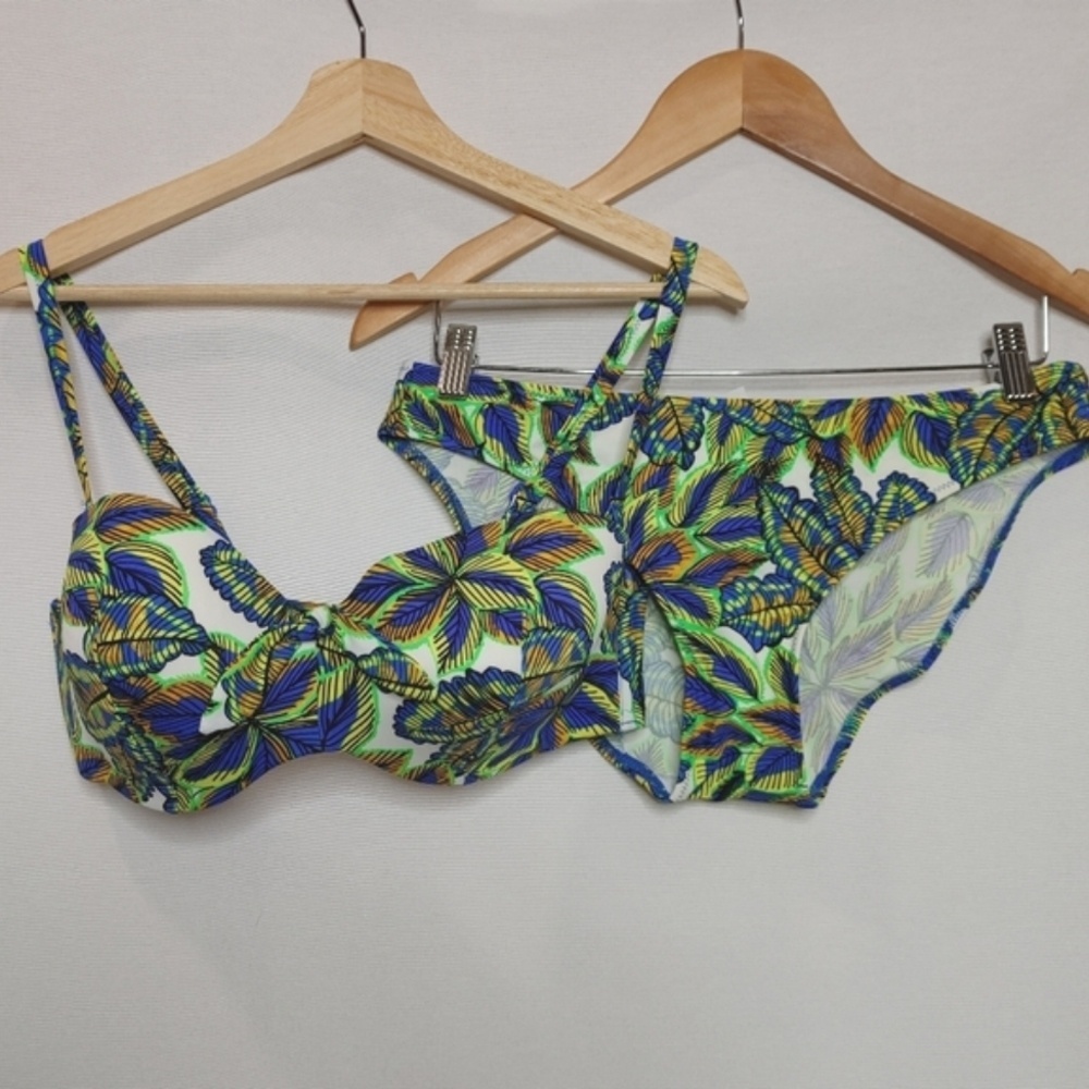 Pour Moi Heatwave Bikini Set Mombasa Print Strapless Padded Low‎ Rise UK36E UK12
